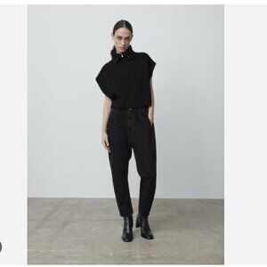 ZARA  / Paperbag Baggy Barrel Leg Jeans - Black - 2